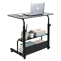 Home Office Rolling Desk Small Spaces Sofa Bedroom Bedside Adjustable Table Student Computer Wall Desk Portable Learn Play Game Desk on Wheels Movable with Storage Size 31.5 * 15.7 Inch Black C
