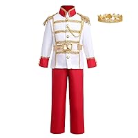 IBTOM CASTLE Boys Prince Charming Costume for Toddler Kid Medieval Royal Prince Jacket Pants Crown Dress Up Party Outfit