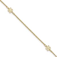 14K Polished Flowers w/1 in ext Anklet