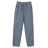 Andongnywell Women's Cotton and Linen Casual Pants Wide-Leg Drawstring Loose Pants Thin Beach Trousers