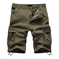 Men's Hiking Cargo Shorts Solid Color Elastic Waisted Travel Shorts Bodybuilding Loose-Fit Gym Workout Shorts with Pockets
