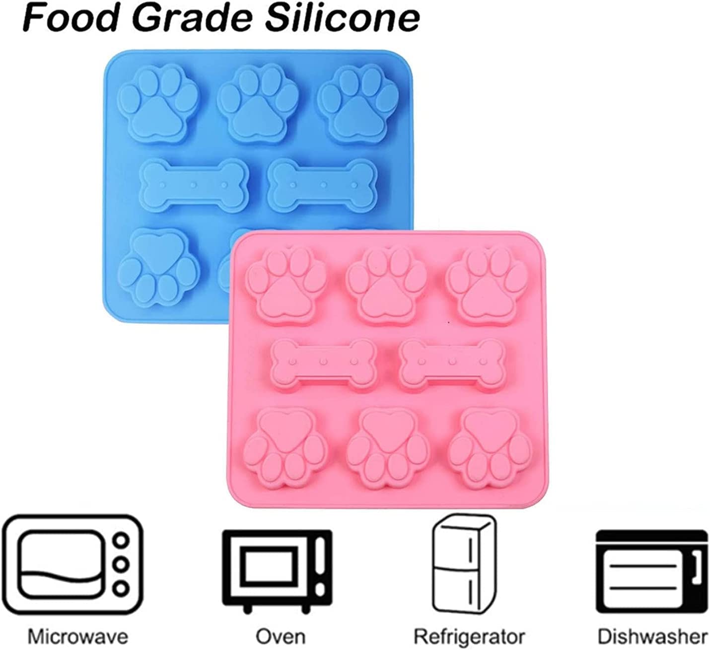 3 Pack Puppy Dog Paw and Bone Silicone Molds, Non-Stick Food Grade Silicone Molds Cookie Cutters for Chocolate, Candy, Jelly, Ice Cube, Dog Treats