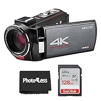 PHOTO4LESS Minolta 4K Ultra HD 30 Mega Pixels Night Vision Digital Camcorder, MN4K20NV Bundle with 128GB Memory Card + Cleaning Cloth