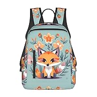 BREAUX Cute Animal Fox Flowers Print Large-Capacity Backpack, Simple And Lightweight Casual Backpack, Travel Backpacks