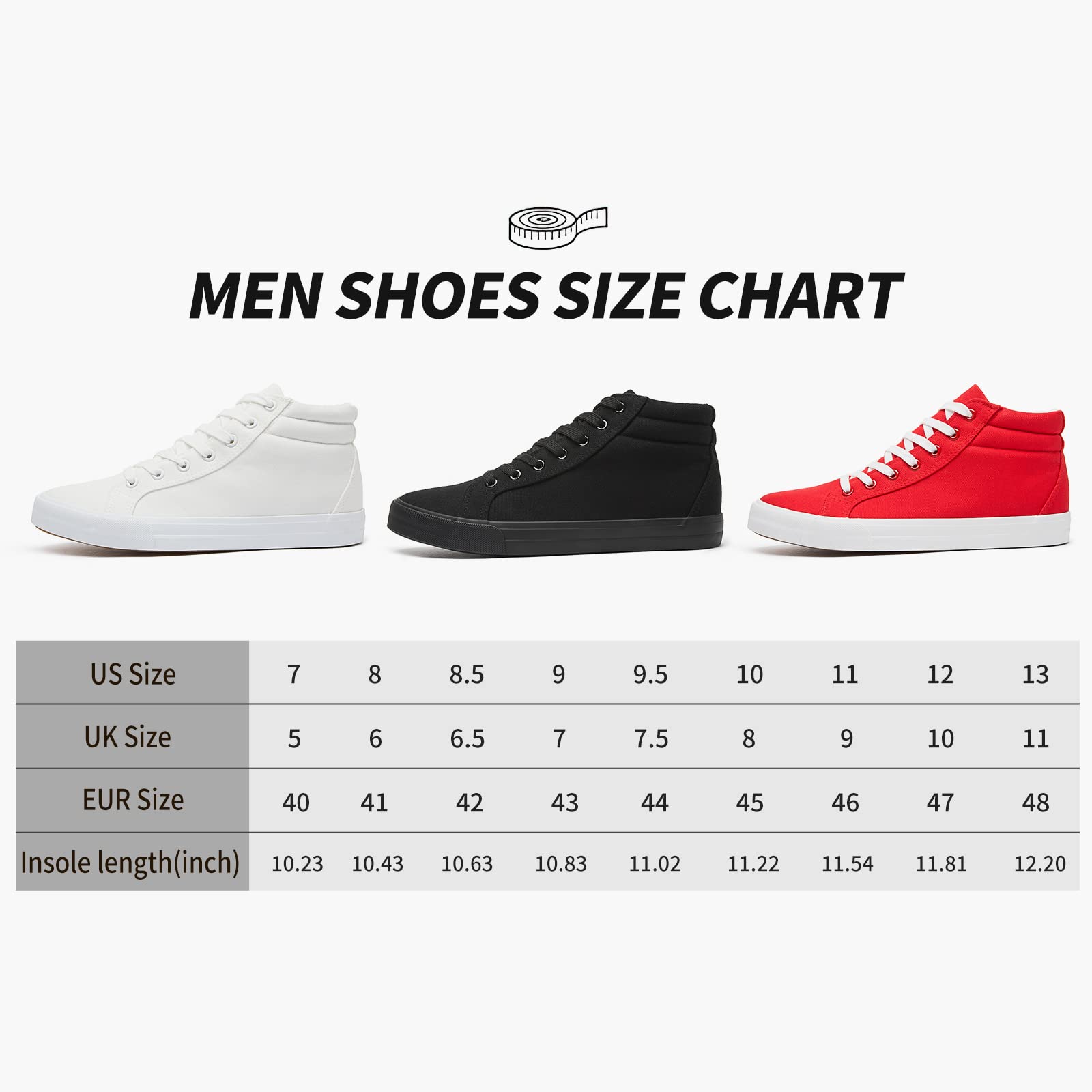 Men's White Canvas Shoes High Top Canvas Sneakers Classic Lace-Up Walking Shoes Light-Weight Soft Casual Shoes Tennis Shoes