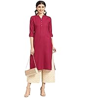 globon inpex indin women designer maroon straight three quarters sleeves mandarin collar kurti