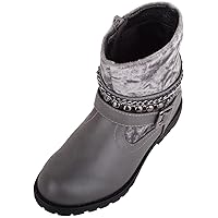 Childrens Kids Girls Slip On Faux Leather And Velvet Chain Ankle Boots
