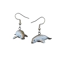 Manatee Porcelain Earrings Hand Painted Jewellery Lucky Spirit Animal, Surgical Steel Porcelain