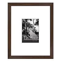 Americanflat 11x14 Picture Frame in Walnut - Use as 5x7 Frame with Mat or 11x14 Frame without Mat - Engineered Wood with Shatter Resistant Glass, and Includes Hanging Hardware for Wall
