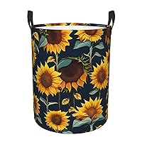 Beautiful sunflower print Round waterproof laundry basket,foldable storage basket,laundry Hampers with handle,suitable toy storage