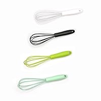 Mini Whisks 6 inch 4Pcs silica gel Whisk, Hand Egg Mixer for Flour Cake Egg, Kitchen Cooking Baking Use Whisk （Black, white,cyan, green）