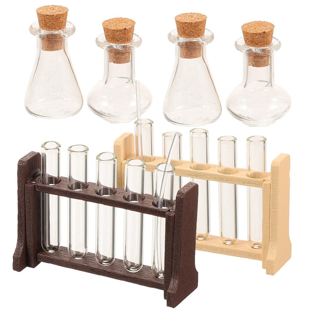 ERINGOGO 2 Sets Dollhouse Science Tube Rack Mini Glass Test Tube Set 1/12 Miniature Test Tube Kit Micro Landscape Experiment for Dollhouse Science Lab Decorations