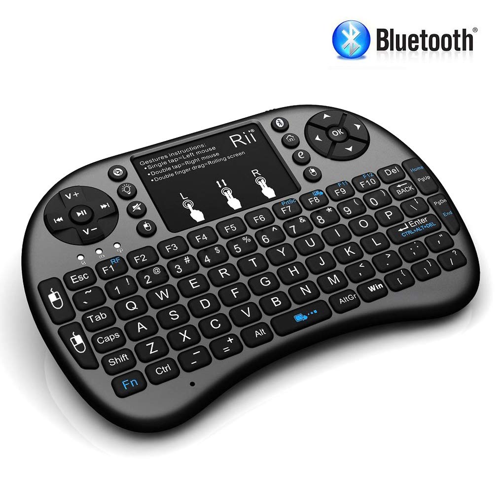 (Upgraded) Rii i8+ Mini Bluetooth Keyboard with Touchpad＆QWERTY Keyboard, Backlit Portable Wireless Keyboard for Smartphones laptop/PC/Tablets/Windows/Mac/TV/Xbox/PS3/Raspberry Pi.Black