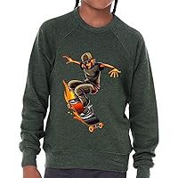 Skate Design Kids' Raglan Sweatshirt - Skateboard Sponge Fleece Sweatshirt - Art Sweatshirt