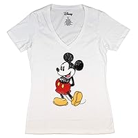Disney Womens Mickey Mouse Stand V-Neck Tee