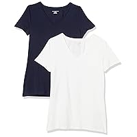 Amazon Essentials Women's Classic-Fit Short-Sleeve V-Neck T-Shirt, Pack of 2, Navy/White, X-Large