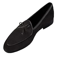 Mens Handmade Suede Leather Penny Loafers Casual Dress Bow-Tie Formal Silp On Belgian Loafer Shoes