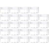 TUZAZO 1 OZ Plastic Jars Round Clear Cosmetic Container Jars with Lids and Labels, 24 Pack Small Plastic Jars for Lotion, Cream, Ointments, Makeup, Glitters, Samples, Travel Storage