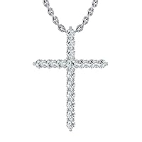14k White Gold archetypical cross pendant set with 16 glistening round white diamonds (1/4 ct t.w., H-I Color, I1 Clarity), suspended on a 18