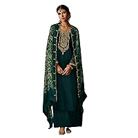 Green Muslim Women Wear Indian Pure Russian Silk Straight Palazo Salwar Kameez Wedding Dress Hijab Suit 1489
