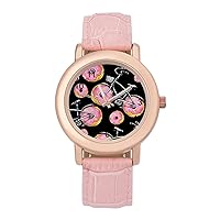 Bicycles with Donuts Wheels Classic Watches for Women Funny Graphic Pink Girls Watch Easy to Read