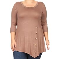 BNY Corner Women Plus Size Solid Button Asymmetric Knit Top Tee Blouse Shirt USA