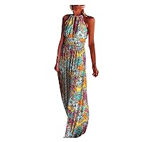 Midi Dresses for Women Formal Flowy,Women Casual Sleeveless Dress Floral Print Elegant Dress Ruffle Flowy Tempe