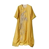Spring Summer Women's Loose Dress,Retro Elegant Embroidery,Peacock A Line,Lady Party Dress