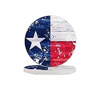 Texas Flag Coasters for Drinks Round Absorbent Stone Set of 2 Pcs Table Protection for Bar Coffee Cup Housewarming