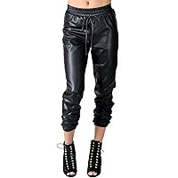 Faux Leather PU Jogger Pants with Drawstring (Plus