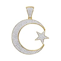 The Diamond Deal 10kt Yellow Gold Mens Round Diamond Star & Crescent Charm Pendant 3/4 Cttw