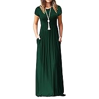 EUOVMY Women's Short Sleeve Loose Plain Maxi Dresses Casual Vacation Long Dresses with Pockets