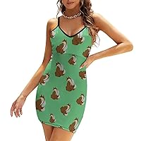 Fox Clip Casual Mini Dresses for Women Backless Slip Sundress Sexy V Neck Party Tank Dress