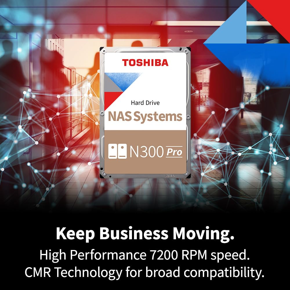 Toshiba N300 PRO 20TB Large-Sized Business NAS (up to 24 Bays) 3.5-Inch Internal Hard Drive - Up to 300 TB/Year Workload Rate CMR SATA 6 Gb/s 7200 RPM 512 MB Cache - HDWG62AXZSTB