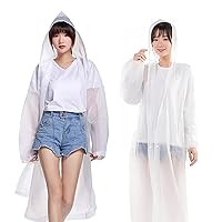 Raincoats for Adults Women and Men [2 Pack] Reusable Ponchos Clear Long Rain Jacket Traveling Rain Coat, White
