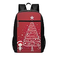 Red Christmas Tree Print Simple Sports Backpack, Unisex Lightweight Casual Backpack, 17 Inches