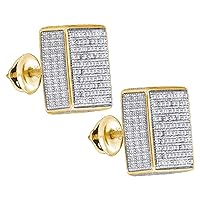 Dazzlingrock Collection Yellow-tone Sterling Silver Mens Round Pave-set Diamond 3D Square Cluster Stud Earrings 1/2 ctw