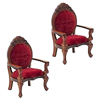 Hiawbon 2 PCS 1:12 Miniature House Furniture Wooden Carved Single Sofa Chairs Vintage Red Armchairs for Miniature House Accessories Furniture Decoration Birthday