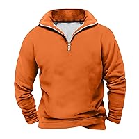 1/4 Zip Pullover Mens Long Sleeve Solid Pullover with Pocket Vintage Comfy Sweatshirt Men Casual Half Zip Pullover