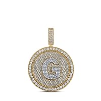 The Diamond Deal 10kt Two-tone Gold Mens Round Diamond Letter G Circle Charm Pendant 3-3/4 Cttw