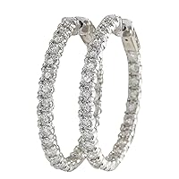 4.86 Carat Natural Diamond (F-G Color, VS1-VS2 Clarity) 14K White Gold Luxury Hoop Earrings for Women Exclusively Handcrafted in USA
