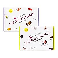 hungry brain Capital Alphabet & Domesti Animals Flash Cards for Kids I A5 Size, 48 Flash Cards for Babies 3 Months to 6 Years I Early Learning Material to Develop Attention, Focus of Children