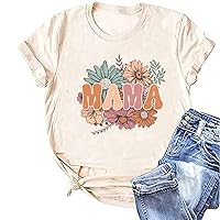 Mama Floral Shirts for Women Retro Mom T Shirt Vintage Graphic Spring Wild Flowers Tops Mother's Day Tee(Beige02-MAF,Large)