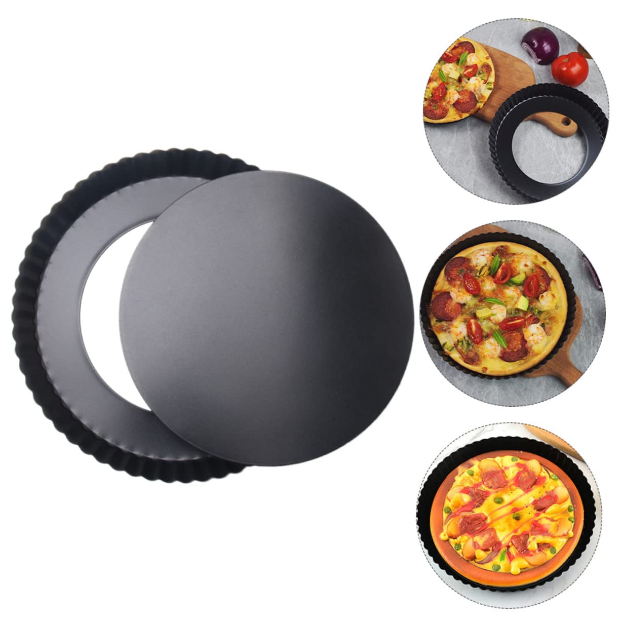 DOITOOL 2 Pcs Pizza Plate Cookie Oven Cupcake Baking Pan Cookie Pie Baking Pan Pizza Baking Dish Cake Pan with Removable Bottom Pizza DIY Convenient Baking Tray Novel Cake