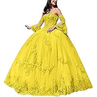 Women's Long Sleeve Sweetheart Quinceanera Dresses Lace Appliques Beaded Ball Gown