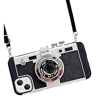Emily in Paris Phone Case for iPhone 15 Pro Cute 3D Vintage Camera Phone Case with Lanyard Adjustable Shoulder Strap Unique Cool Silicone PC Case for iPhone 15 Pro Girls Women (Black & Silver)
