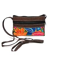 Small Multicolored Floral Embroidered Vegan Leather Suede Slim Purse Crossbody Bag - Womens Handmade Accessories