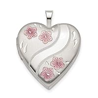 925 Sterling Silver 20mm Pink Enamel Flower Heart LocketCustomize Personalize Engravable Charm Pendant Jewelry Gifts For Women or Men (Length 0.98