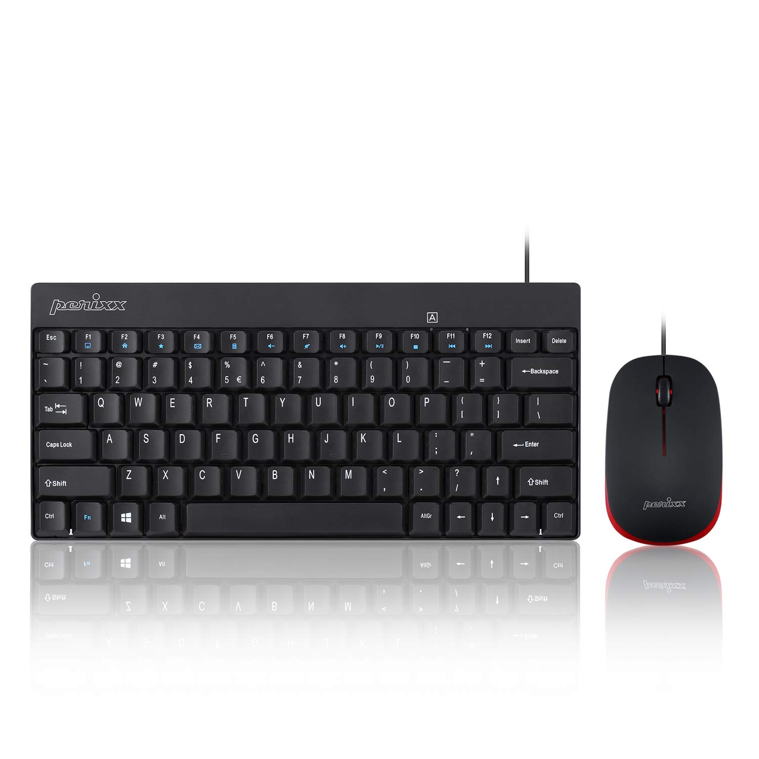 Perixx Periduo-212 Wired Mini Keyboard and Mouse Set, USB Connection, Black, US English Layout (11486)