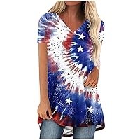 Tops Tunics for Women to Wear with Leggings, American Flag T Shirt 4th of July Patriotic Shirt Plus Size Blouse